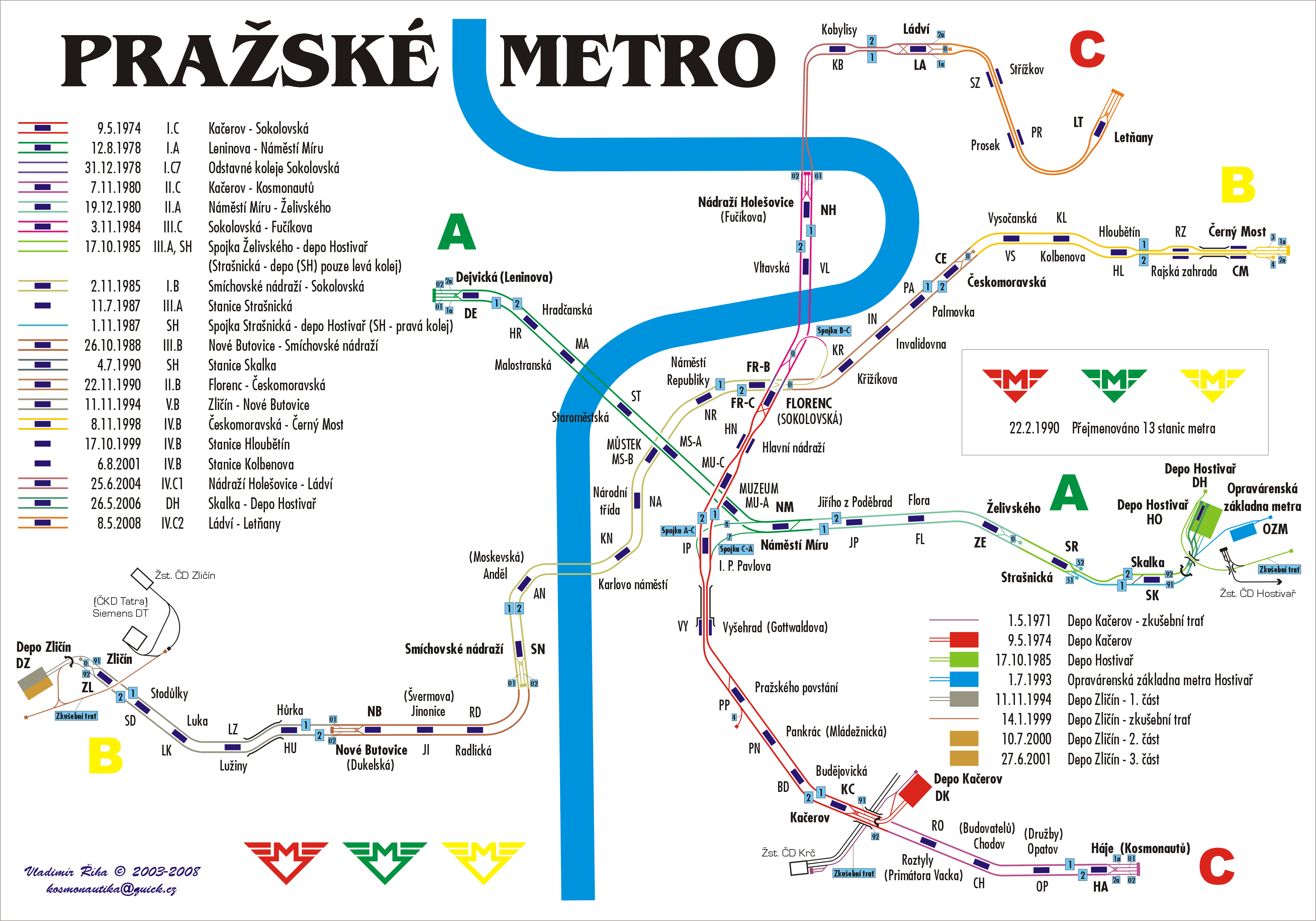Prague Metro Track Map / Pražské metro. 